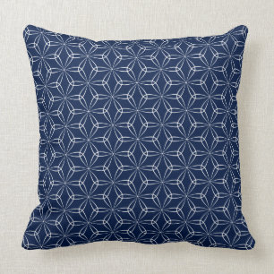Coussin Style 02 d'Asanoha - blanc sur le bleu 001744 du