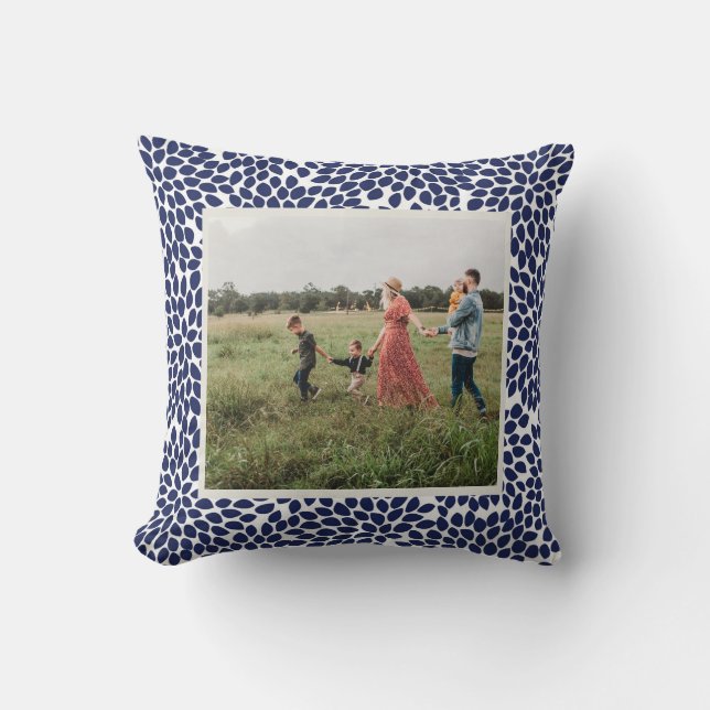Coussin Style Abstrait motif floral bleu photo personnalis (Recto)