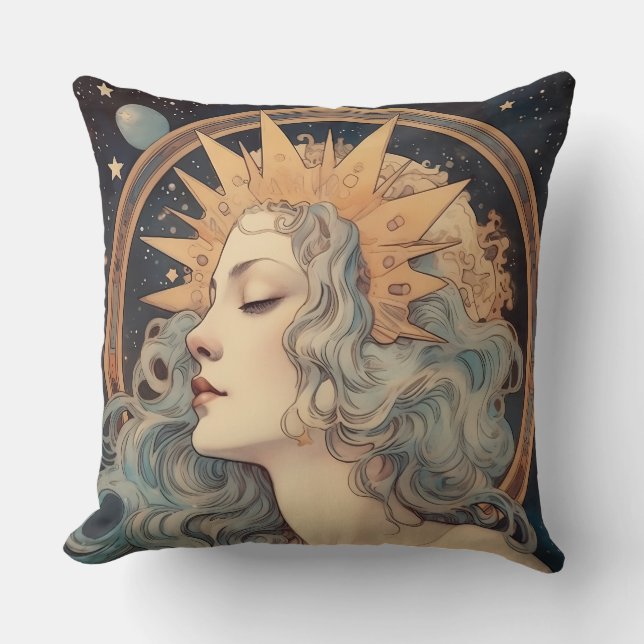 Coussin Style Art Nouveau Lune Stars Princess (Recto)