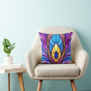 Coussin Style Art Nouveau Vitrage Peacock Plumes