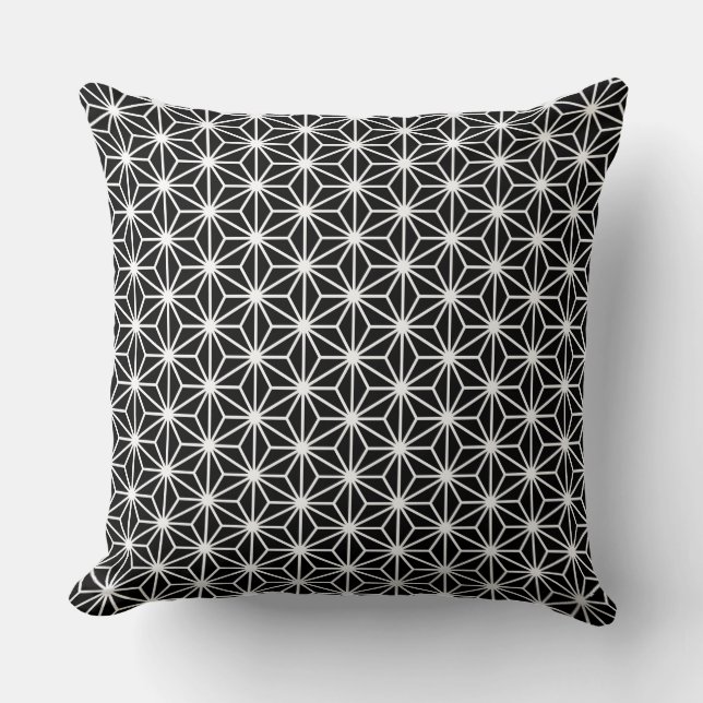 Coussin Style Asanoha - Blanc sur Noir (Recto)