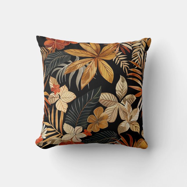 Coussin Style balinais exotique feuille luxe rouillé (Recto)