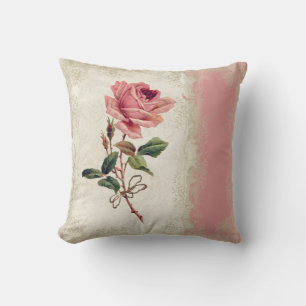 Coussin Style baroque Dentelle Rose Vintage