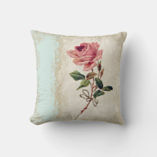 Coussin Style baroque Rose Vintage Aqua n Cream Lace