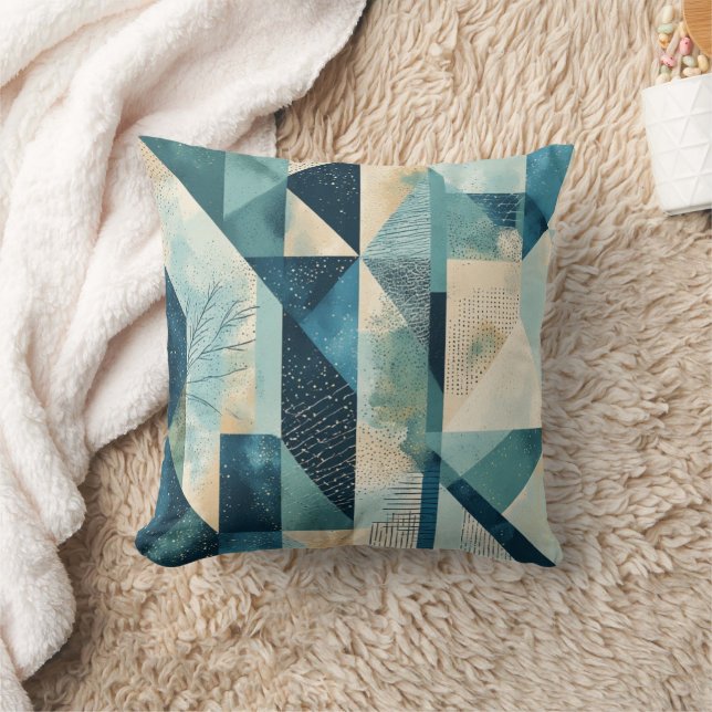 Coussin Style Bauhaus Sage géométrique et Lumbar bleu (Couverture)