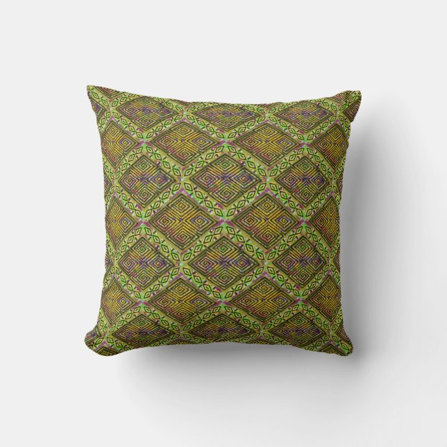 Coussin Style Boho vert Terre | Tissu de boue inspiré (Recto)