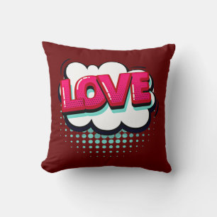 Coussin Style comique Pop Art Retro Pink Love Texte