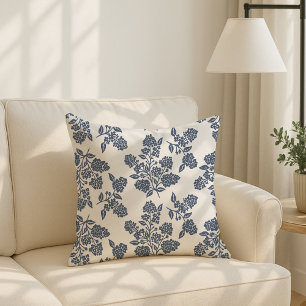 Coussin style Cottage Moderne, floral bleu poussiéreux