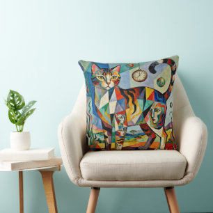 Coussin Style Cubiste Surreal Art Chat