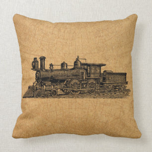 Coussin Style de carte et moteur à vapeur Vintage du train