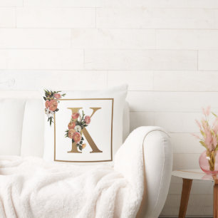 COUSSIN STYLE DE PRINTEMPS, ROSE & MONOGRAMME FLORAL BLANC