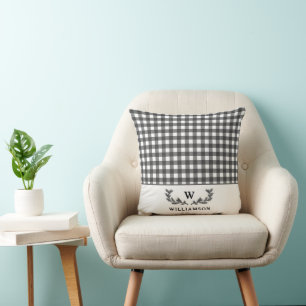 Coussin Style Ferme moderne Noir Blanc Monogramme