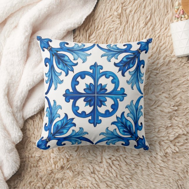 Coussin style italien, méditerranéen, mosaïque, bleu, (Couverture)