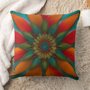 Coussin style marocain rouge orange turquoise bleu vert fl