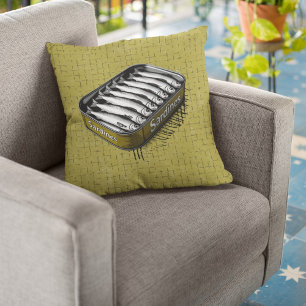 Coussin Style Rétro Jaune Sardine Art Drôle Poisson Nourri