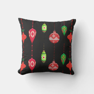 Coussin Style rétro Rouge Vert Ornements Noël