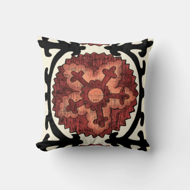 Coussin Style Suzani Motif Floral Décoratif (Recto)