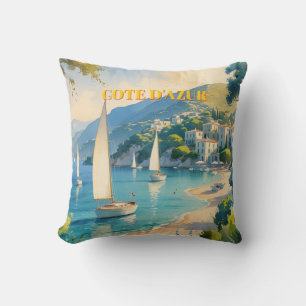 Coussin Style vintage Côte d'Azur Voyage en France
