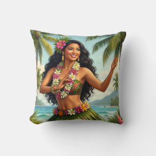 Coussin Style Vintage Fille Hula Hawaïen Voyage