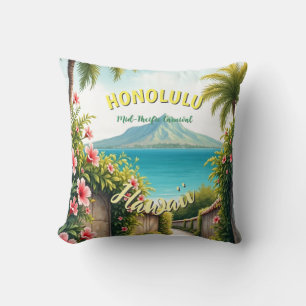 Coussin Style vintage Hawaiian Travel Honolulu Mid-Pacific