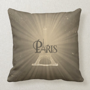 Coussin Style Vintage voyage Retro Tour Eiffel Paris Gris
