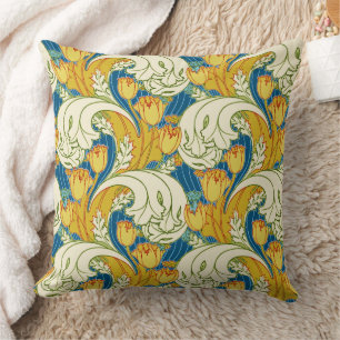 Coussin Style William Morris Tulp Tissu Floral sarcelle et