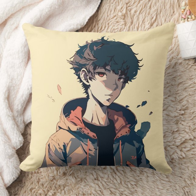 Coussin Stylish Manga Boy en Veste Brown (Couverture)