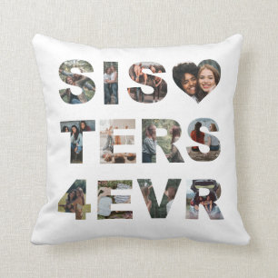 Coussin Stylish Sisters Forever Photo Collage BFF Heart