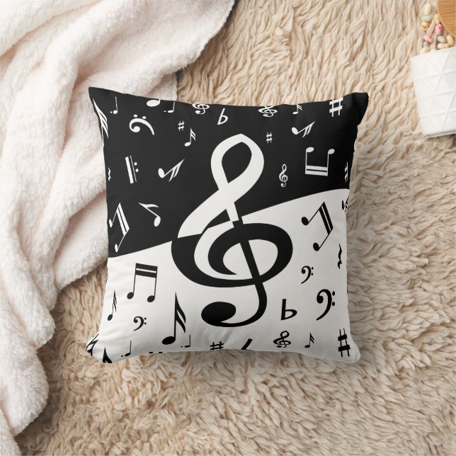 Coussin Stylish Treble Clef Wave Black and White (Couverture)