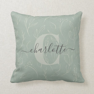 Coussin Stylisme rustique Sage Green Botanical Floral Name