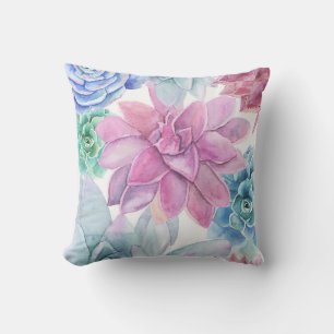 Coussin Succulentes Moderne Chic Fête Jardin Floral Blanc
