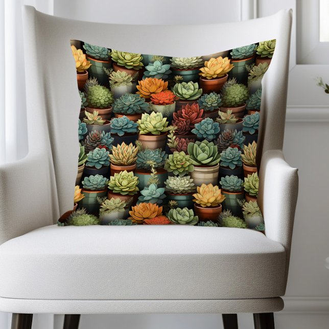 Coussin Succulents Jardinage Cactus Plantes (Succulents in planter pots pillow)