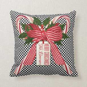 Coussin Sucre de canne de Noël noir et blanc Bouquet de N
