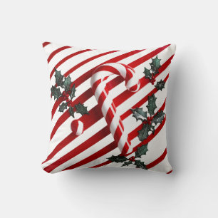 Coussin Sucre de canne festif avec Holly Christmas Design
