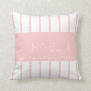 Coussin Sucre et épices &... Pink/White Stripes w Name