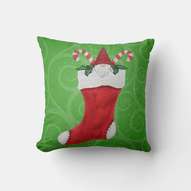 Coussin Sucres de canne de Noël Gnome Red Casquette en sto (Recto)
