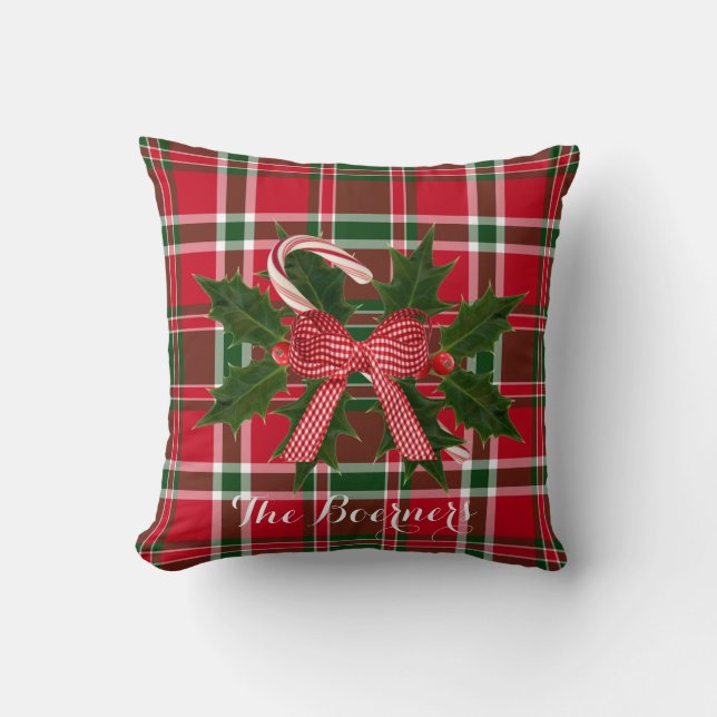 Coussin sucres de canne Holly Jeu d'oreiller de Noël (Recto)