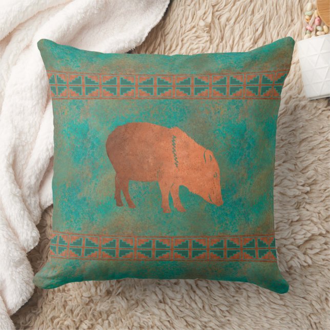 Coussin Sud-ouest Javelina Mama Cuivre Motif Turquoise 20i (Couverture)