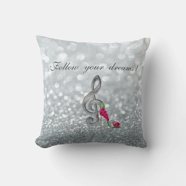Coussin Suivez vos rêves, Glitterie, Talons, Clé Violine (Recto)