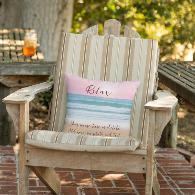 Coussin Summer Beach Sunset - Photo et texte personnalisab (Chaise)