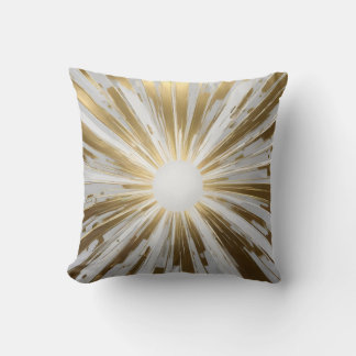 Coussin Sunburst moderne en or et blanc