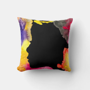 Coussin Sunflower lady silhouette watercolor art