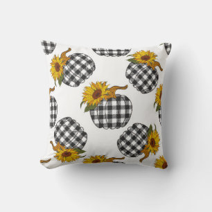 Coussin Sunflowers Plaid Citrouille sans couture motif. Fa