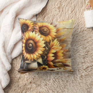 Coussin Sunflowers Watercolor Painting