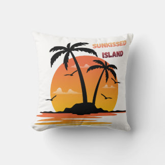 Coussin Sunkissed Island Retro Sunset Palm Tree Throw Pill