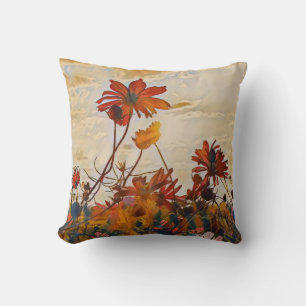 Coussin Sunny Orange Cosmos Fleurs Style Impressionniste