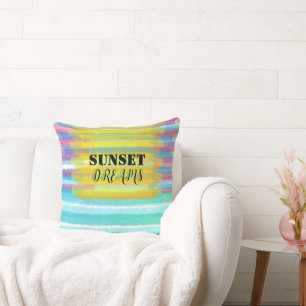 Coussin Sunset Dreams Turquoise Watercolor Stripes