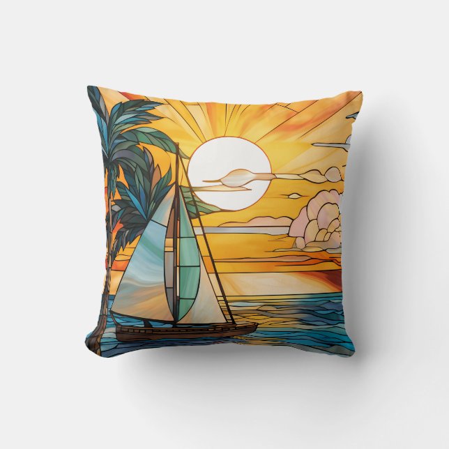 Coussin Sunset sailboat ride throw pillow (Recto)
