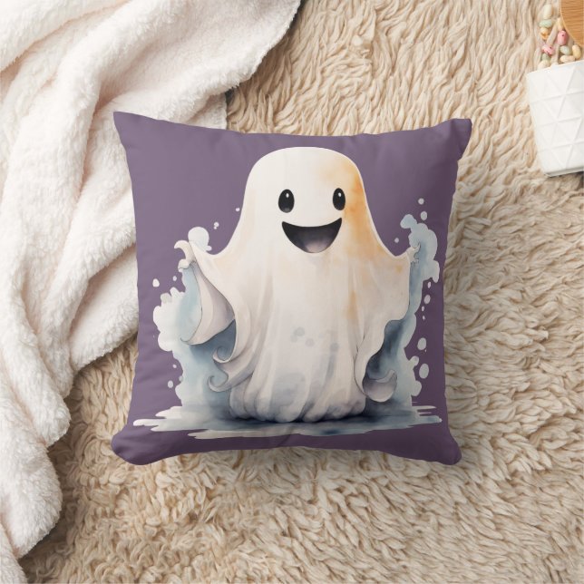 Coussin Super mignonne et heureux fantôme Lumière violet H (Couverture)