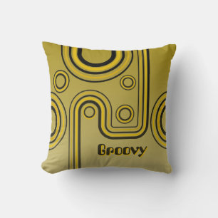 Coussin Super Retro années 1960 Design linéaire Jaune et n